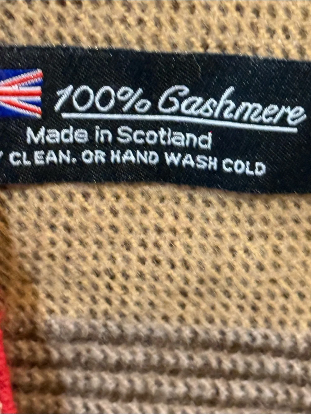 100% Cashmere Red and Tan Plaid Scarf - Made in Scotland
